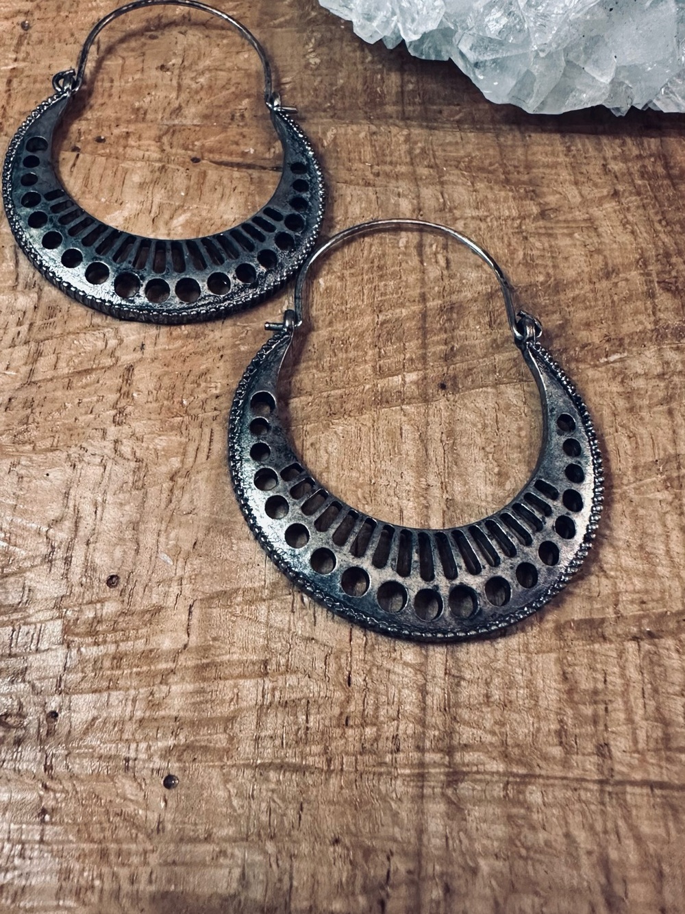 Bohemian Hoop Earrings in Aged Silver